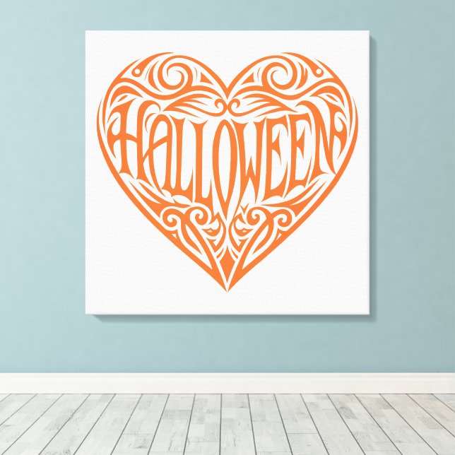 Lienzo Corazón de Halloween, Corazón Naranja, Fiesta (Insitu (piso de madera))