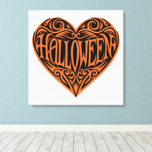 Lienzo Corazón de Halloween, Corazón Naranja, Fiesta