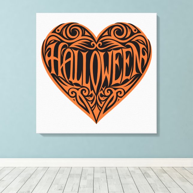 Lienzo Corazón de Halloween, Corazón Naranja, Fiesta (Insitu (piso de madera))