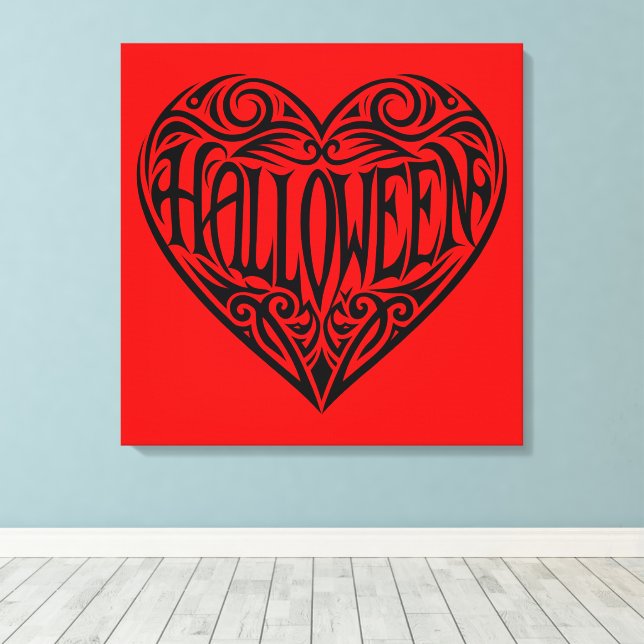 Lienzo Corazón de Halloween, Corazón Negro, Fiesta (Insitu (piso de madera))