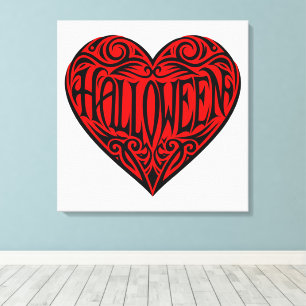 Lienzo Corazón de Halloween, Corazón Negro, Fiesta