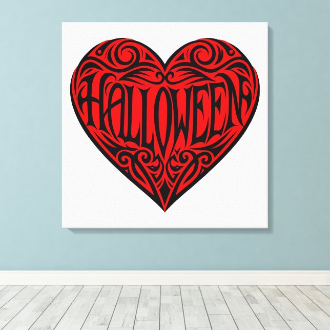 Lienzo Corazón de Halloween, Corazón Negro, Fiesta (Insitu (piso de madera))