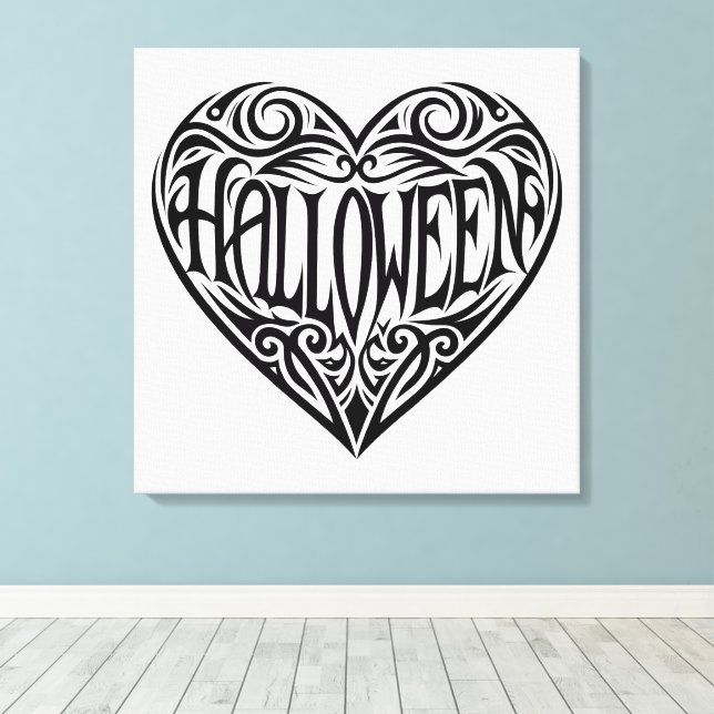 Lienzo Corazón de Halloween, Corazón Negro, Fiesta (Insitu (piso de madera))