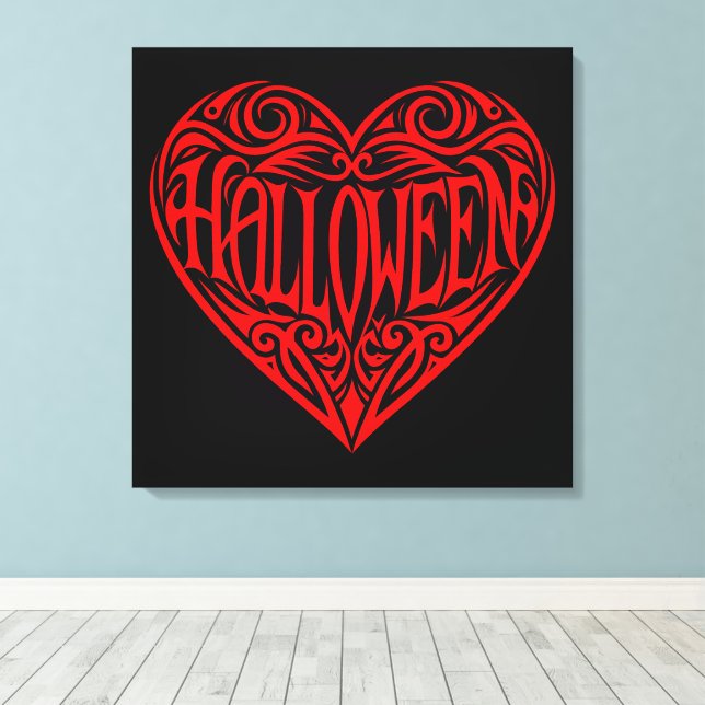 Lienzo Corazón de Halloween, Corazón Rojo, Fiesta (Insitu (piso de madera))