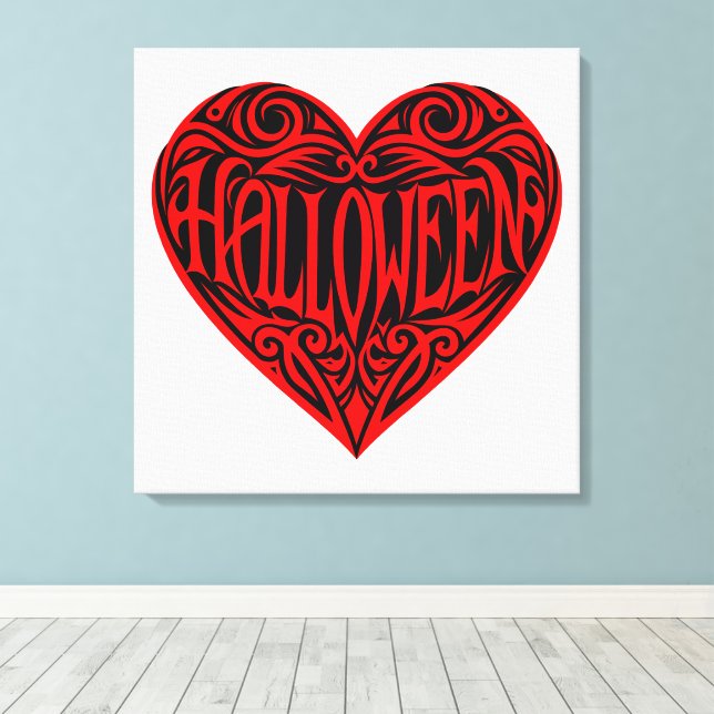 Lienzo Corazón de Halloween, Corazón Rojo, Fiesta (Insitu (piso de madera))