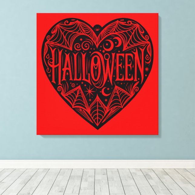 Lienzo Corazón de Halloween, forma de corazón negro, fest (Insitu (piso de madera))
