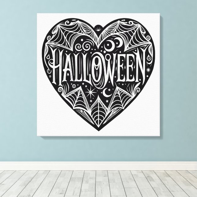 Lienzo Corazón de Halloween, forma de corazón negro, fest (Insitu (piso de madera))