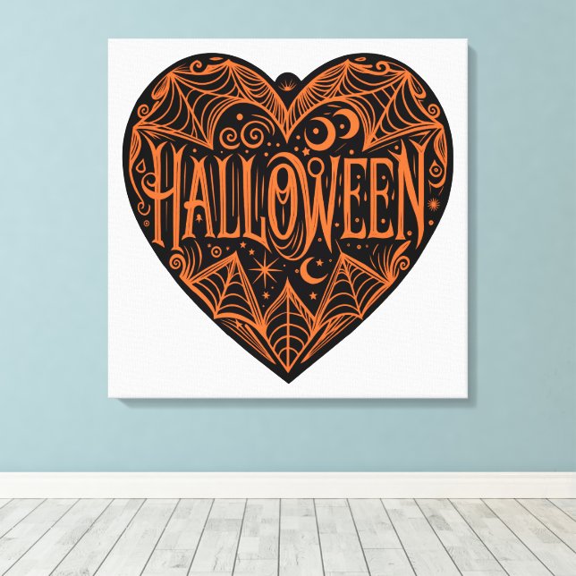 Lienzo Corazón de Halloween, forma de corazón negro, fest (Insitu (piso de madera))