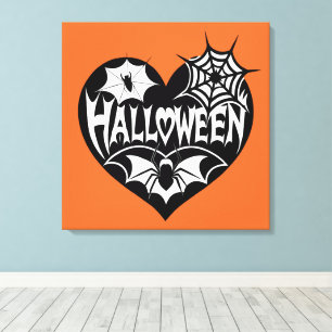 Lienzo Corazón de Halloween, forma de corazón negro, tela
