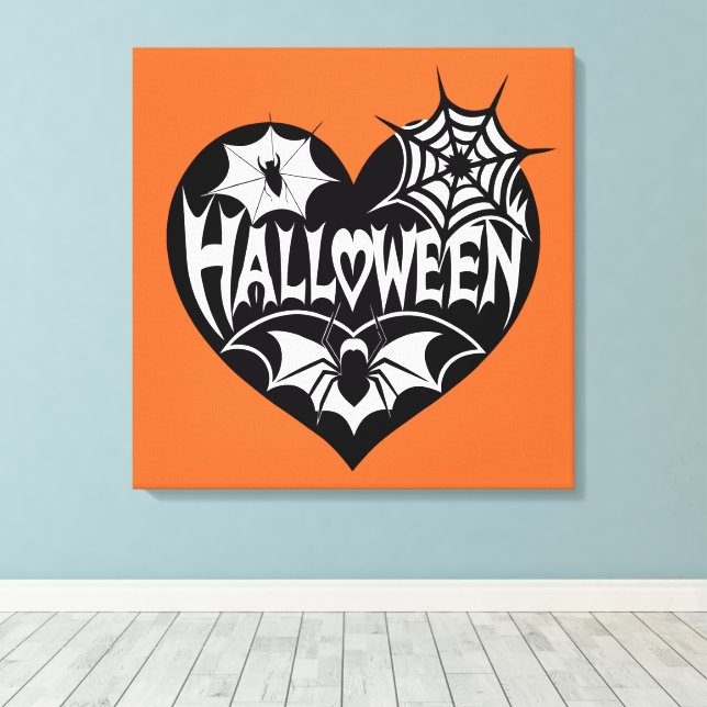 Lienzo Corazón de Halloween, forma de corazón negro, tela (Insitu (piso de madera))