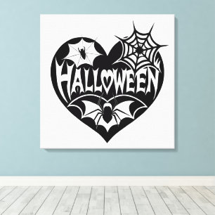Lienzo Corazón de Halloween, forma de corazón negro, tela
