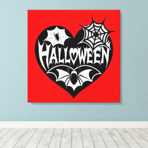 Lienzo Corazón de Halloween, forma de corazón negro, tela