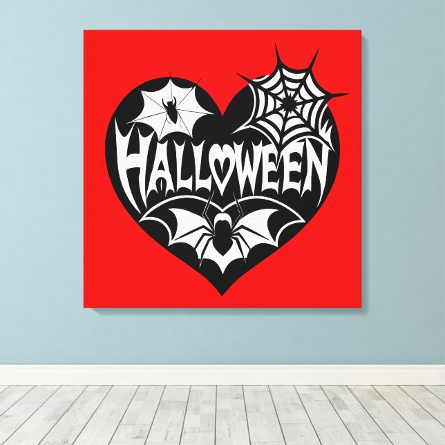 Lienzo Corazón de Halloween, forma de corazón negro, tela (Insitu (piso de madera))