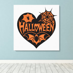 Lienzo Corazón de Halloween, forma de corazón negro, tela
