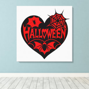 Lienzo Corazón de Halloween, forma de corazón negro, tela