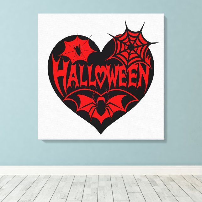 Lienzo Corazón de Halloween, forma de corazón negro, tela (Insitu (piso de madera))