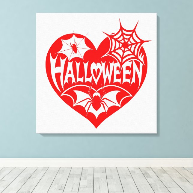 Lienzo Corazón de Halloween, forma de corazón rojo, telar (Insitu (piso de madera))
