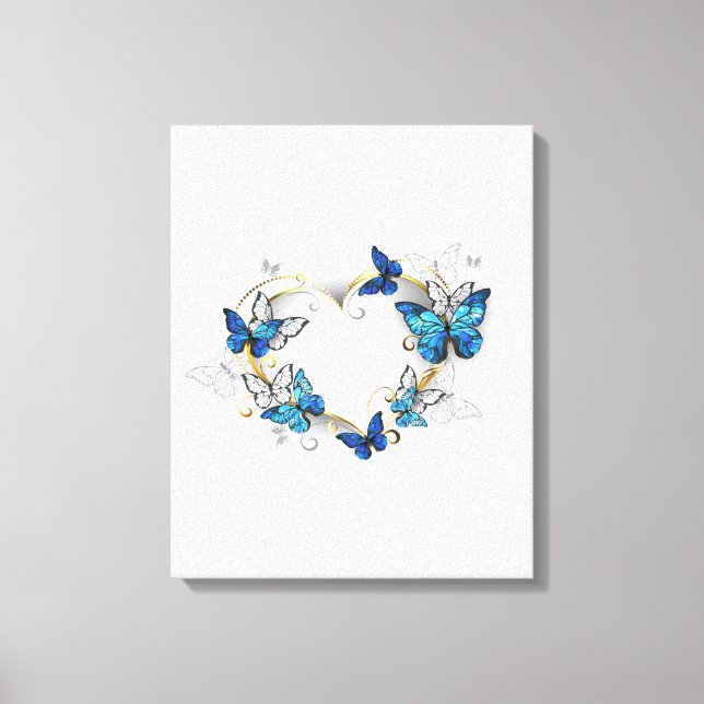 Lienzo Corazón de joyas con mariposas Morfo (Anverso)
