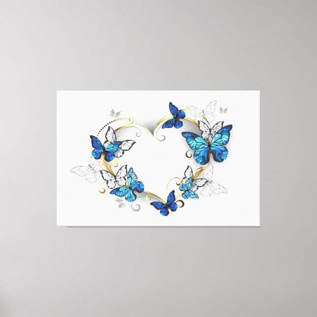 Lienzo Corazón de joyas con mariposas Morfo (Anverso)