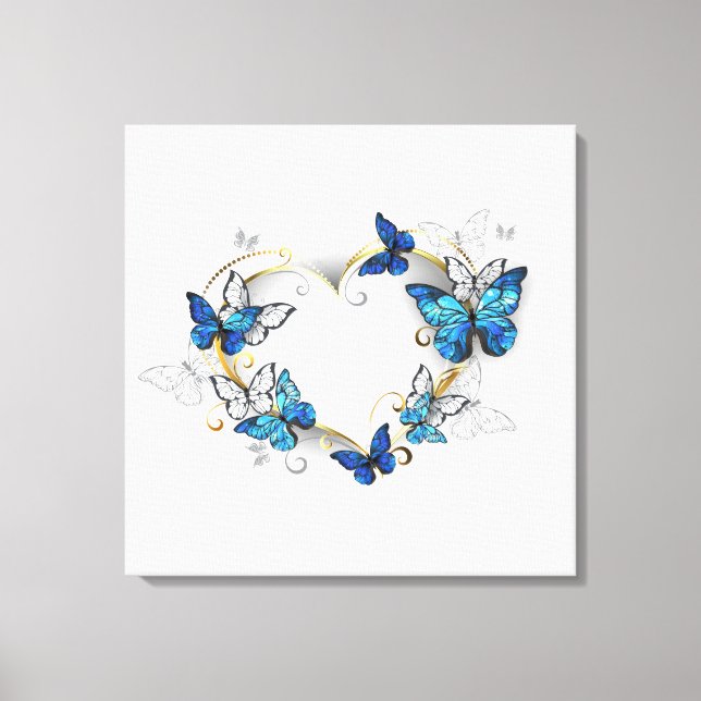 Lienzo Corazón de joyas con mariposas Morfo (Anverso)