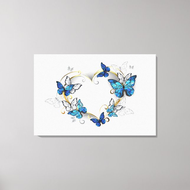 Lienzo Corazón de joyas con mariposas Morfo (Anverso)