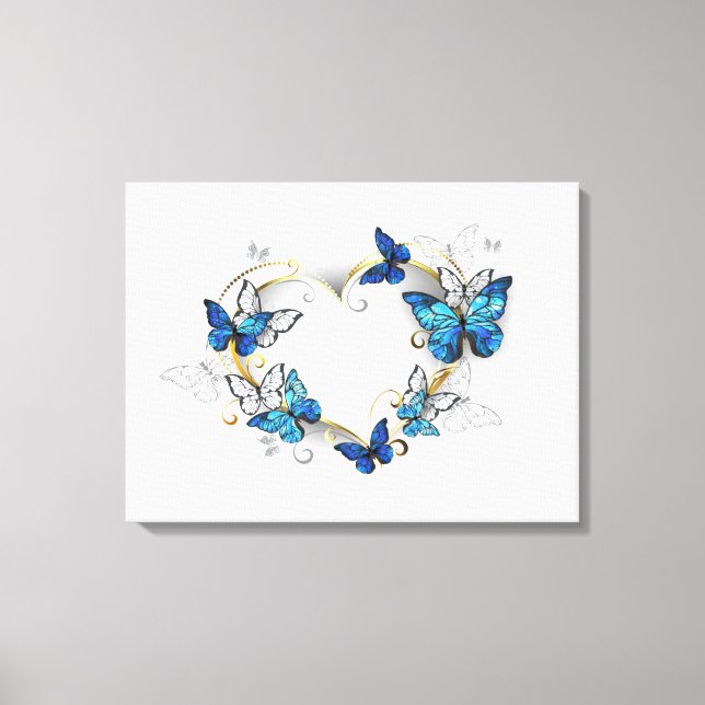 Lienzo Corazón de joyas con mariposas Morfo (Anverso)