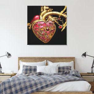 Lienzo Corazón de Steampunk Rubíes y Engranajes Anatómico
