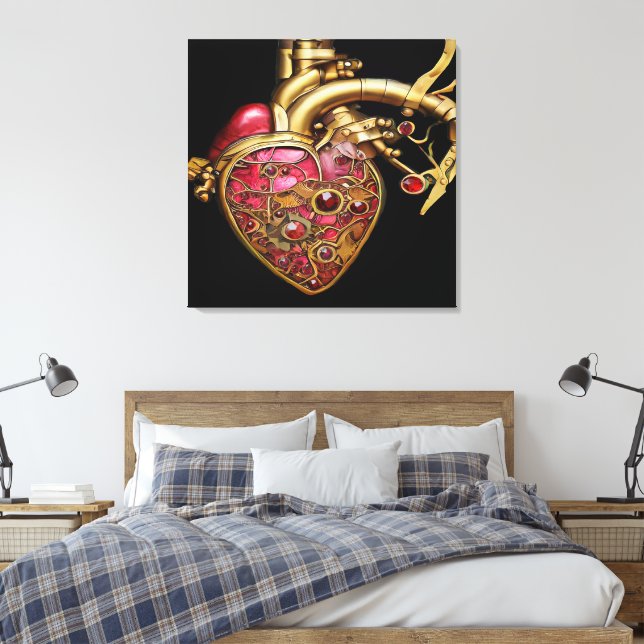 Lienzo Corazón de Steampunk Rubíes y Engranajes Anatómico (Insitu(Dormitorio))