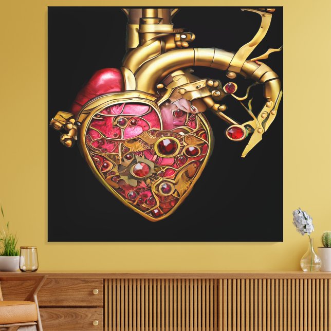 Lienzo Corazón de Steampunk Rubíes y Engranajes Anatómico (Insitu (Sala de estar))
