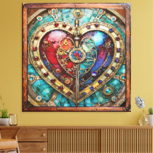 Corazón de vidrio teñido rojo y azul serie Steampu