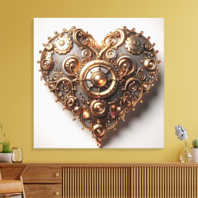Lienzo Corazón del engranaje del reloj elegante Steampunk (Insitu (Sala de estar))