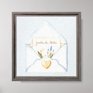 Lienzo Corazón floral de sobre de crema azul claro francé