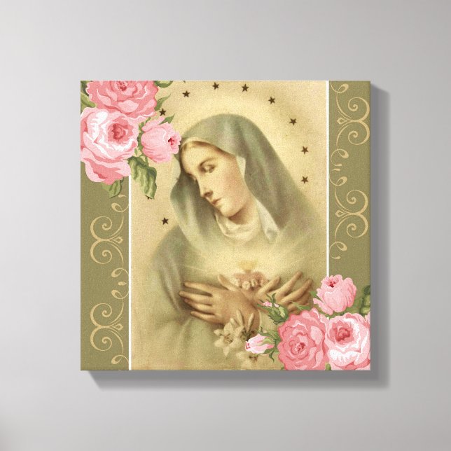 Lienzo "Corazón inmaculado de María Rosa Rosa Lilies Estr (Anverso)