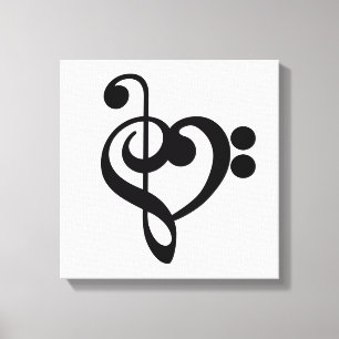 Lienzo Corazón musical de música - Treble Bass Clef