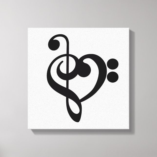 Lienzo Corazón musical de música - Treble Bass Clef (Anverso)