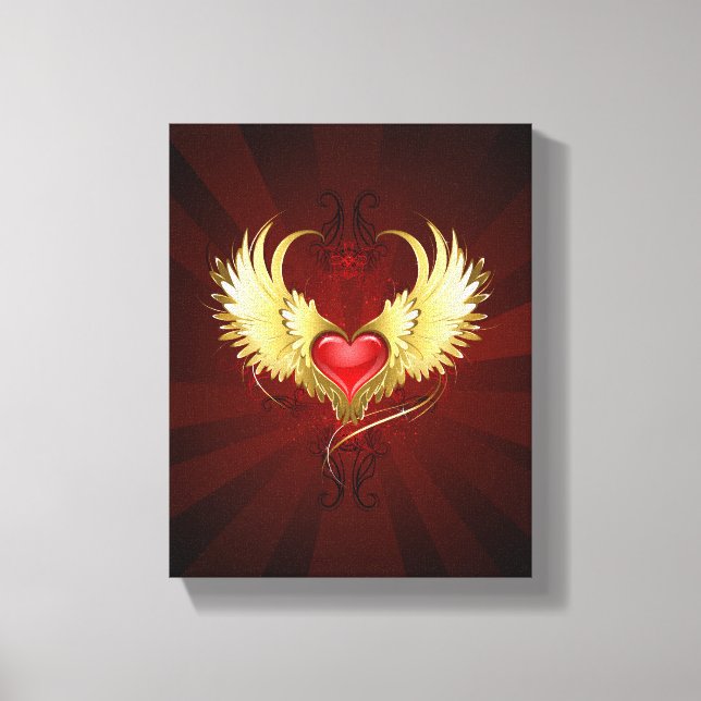 Lienzo Corazón Rojo con Alas Doradas (Anverso)