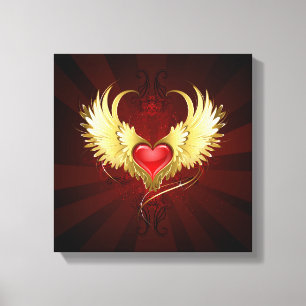 Lienzo Corazón Rojo con Alas Doradas