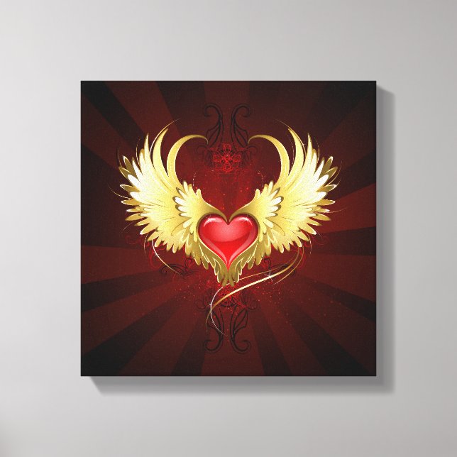 Lienzo Corazón Rojo con Alas Doradas (Anverso)
