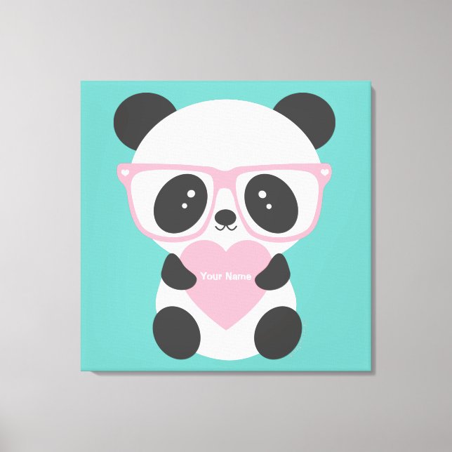 Lienzo Corazón rosado del oso Kawaii Panda (Anverso)