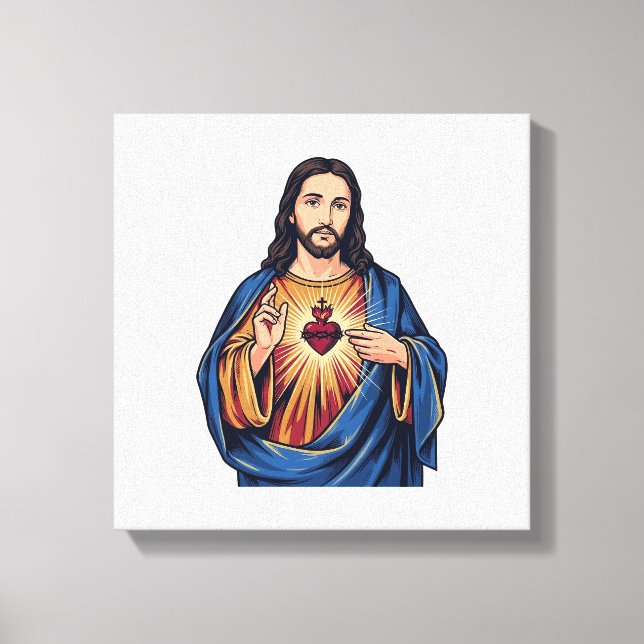 Lienzo Corazón Sagrado Grabado Antiguo Vector Religioso D (Anverso)