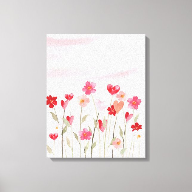 Lienzo Corazón y flores acuarelas (Anverso)