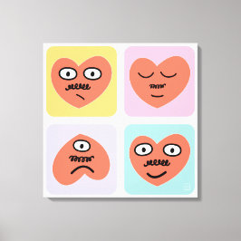 Lienzo Corazones de ánimo - Cuatro caras diferentes
