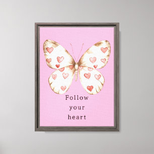Lienzo Corazones de mariposa rosada Girly