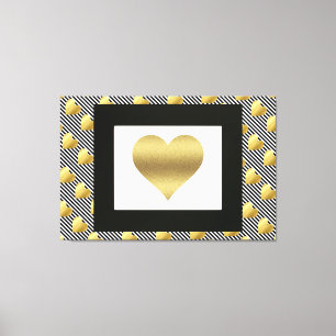 Lienzo Corazones de oro y franjas negras