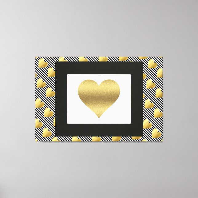 Lienzo Corazones de oro y franjas negras (Anverso)