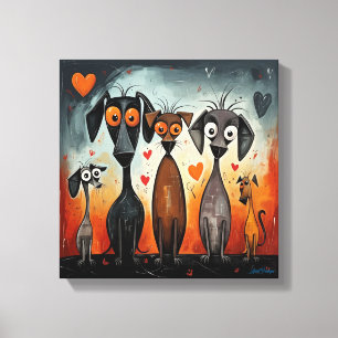 Lienzo Corazones de perros de San Valentín de dibujos ani