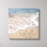 Lienzo corazones de playa tropicales océano turquesa<br><div class="desc">nombres de pareja y boda de cita en corazones en playa tropical con agua turquesa océano Los nombres y fecha boda se pueden personalizar a su medida.</div>