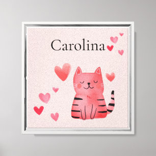Lienzo Corazones negros rosados de Rubor adoran gato