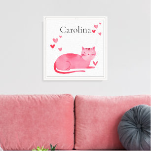 Lienzo Corazones rosados lindo gato