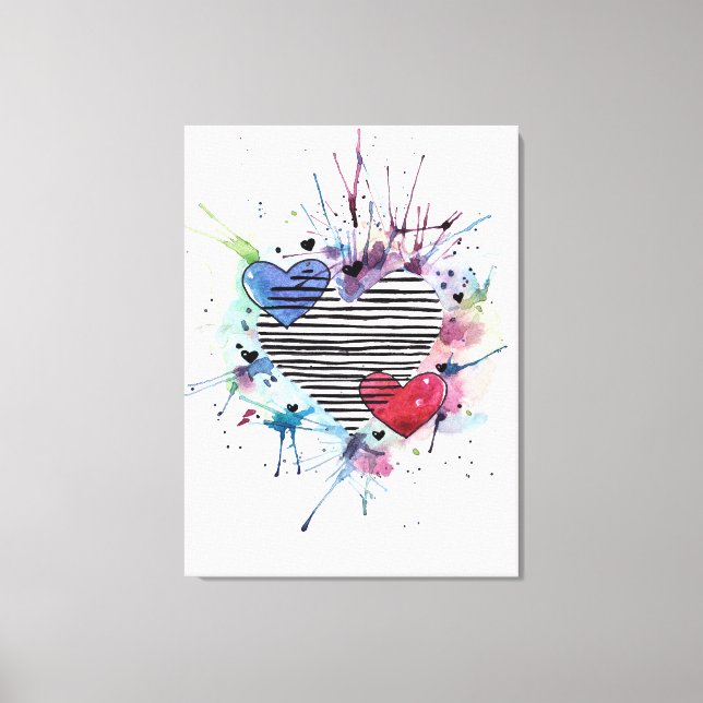 Lienzo Corazones Y Lavabos Cuidados En Acuarela (Anverso)